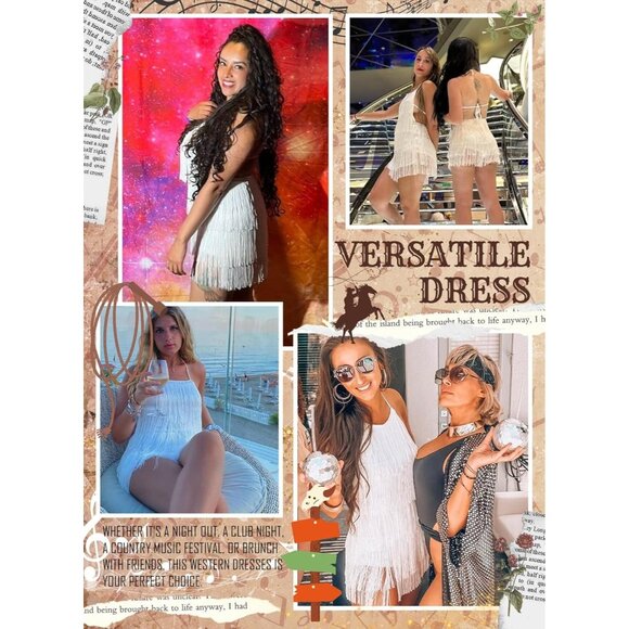 🆕 Women White Fringe Dress Jumpsuit Sexy Western Country Concert Tassel Romper - Picture 5 of 7
